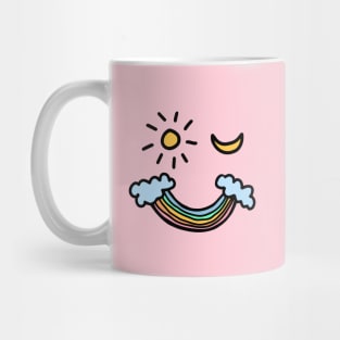 Sun Moon Rainbow Winking Smiley Face Mug